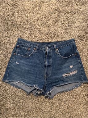 Levi's Distressed Dark Blue Denim Cutoff Shorts